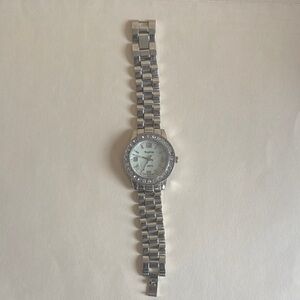 COLLEZIO SOPHIE Embellished CZ Wrist Watch Silver Tone MOP Face EUC